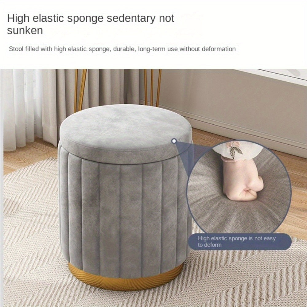 Nordic Chic Opberghocker – Stijlvolle Ronde Pouf met Opbergruimte en Spiegelafwerking