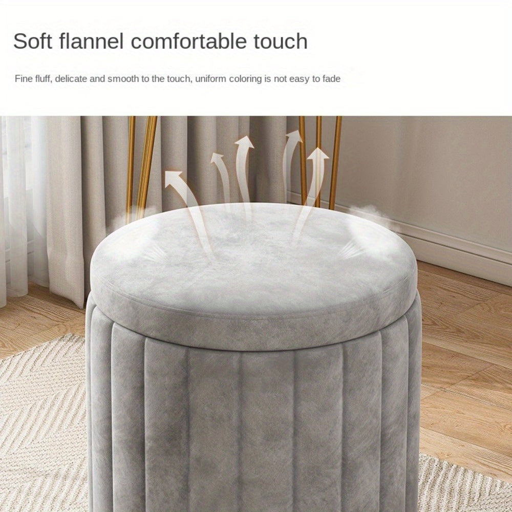 Nordic Chic Opberghocker – Stijlvolle Ronde Pouf met Opbergruimte en Spiegelafwerking