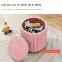 Nordic Chic Opberghocker – Stijlvolle Ronde Pouf met Opbergruimte en Spiegelafwerking