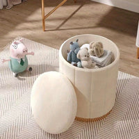 Nordic Chic Opberghocker – Stijlvolle Ronde Pouf met Opbergruimte en Spiegelafwerking