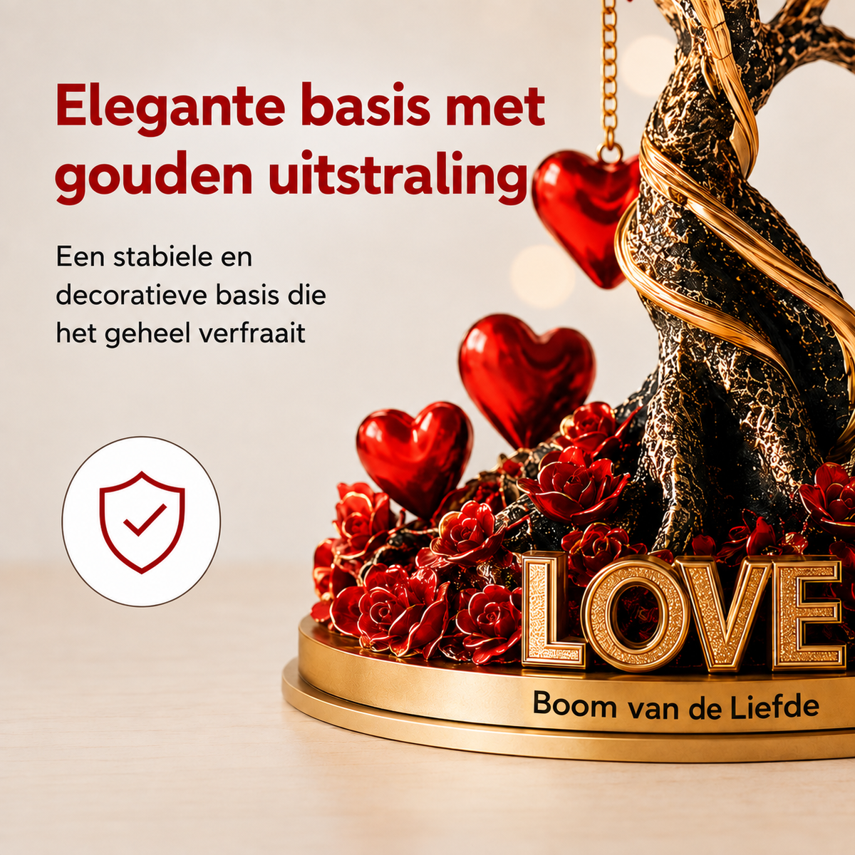 NOBLEHEART GEM – Elegant rozenboom van kristal in de vorm van een hart met gouden basis