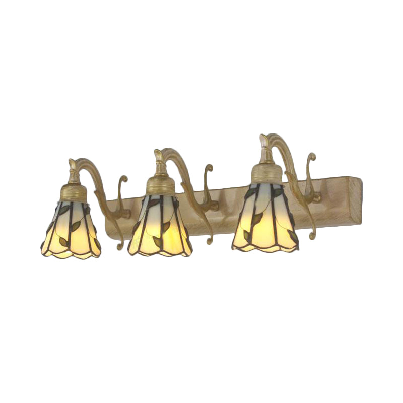 3 Koppen Blad Vanity Licht Rustieke Loft Gevlekte Glas Make-up Spiegel Licht met Lineaire Achterplaat in Koper/Antiek Messing/Goud