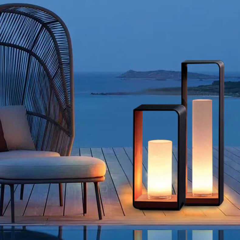 Zwarte Rectangulaire Zonne- Buitenlamp met Frosted Glas