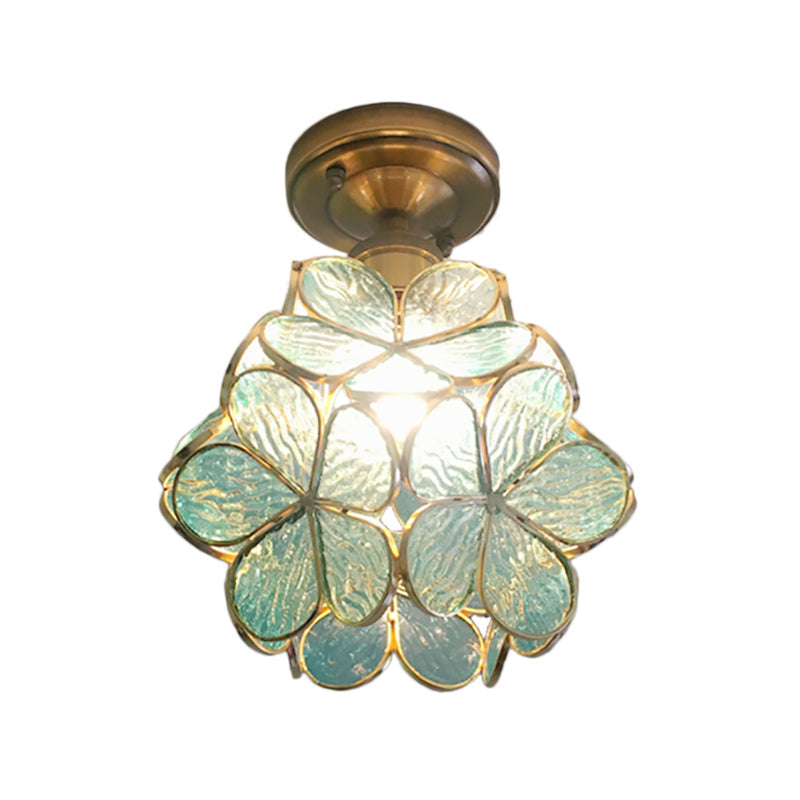 1 Lichtroze/Blauw/Groen/Helder Bloemmotief Plafondlamp Retro Stijl Glas-in-lood Plafondlamp voor Hal