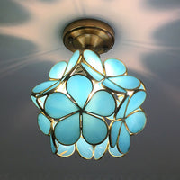 1 Lichtroze/Blauw/Groen/Helder Bloemmotief Plafondlamp Retro Stijl Glas-in-lood Plafondlamp voor Hal