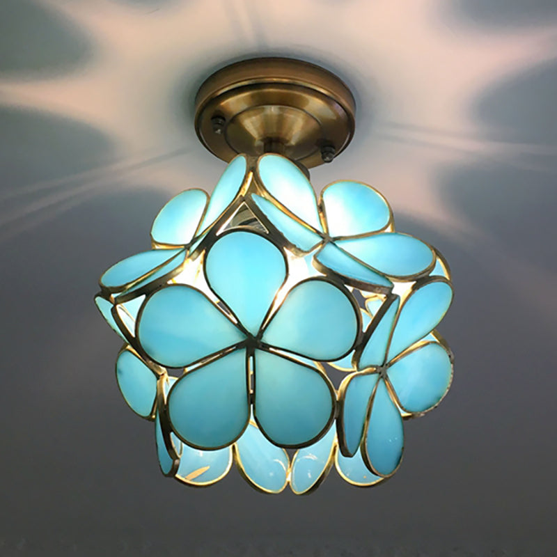 1 Lichtroze/Blauw/Groen/Helder Bloemmotief Plafondlamp Retro Stijl Glas-in-lood Plafondlamp voor Hal