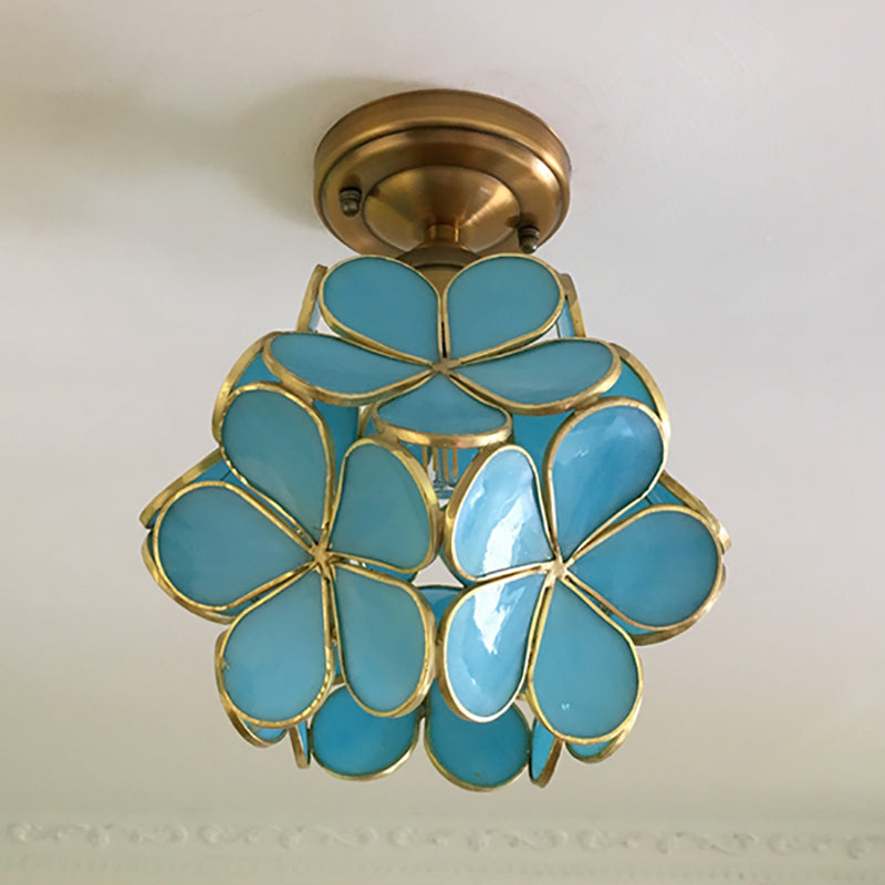 1 Lichtroze/Blauw/Groen/Helder Bloemmotief Plafondlamp Retro Stijl Glas-in-lood Plafondlamp voor Hal