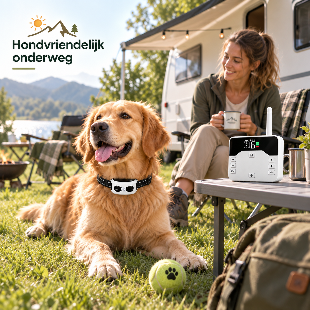 Draadloze Hondenomheining voor Camping & Caravan – 2-in-1 Trainingshalsband