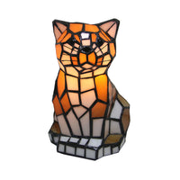 Bruine Kat Schaduw Accentlamp Tiffany Gehard Glas 1 Licht Kleurrijke Tafellamp voor Nachtkastje