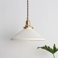 Geribbelde Kegel Eetkamer Hanglamp Keramiek 1 Licht Eenvoudige Stijl Hanglamp in Wit