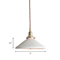 Geribbelde Kegel Eetkamer Hanglamp Keramiek 1 Licht Eenvoudige Stijl Hanglamp in Wit