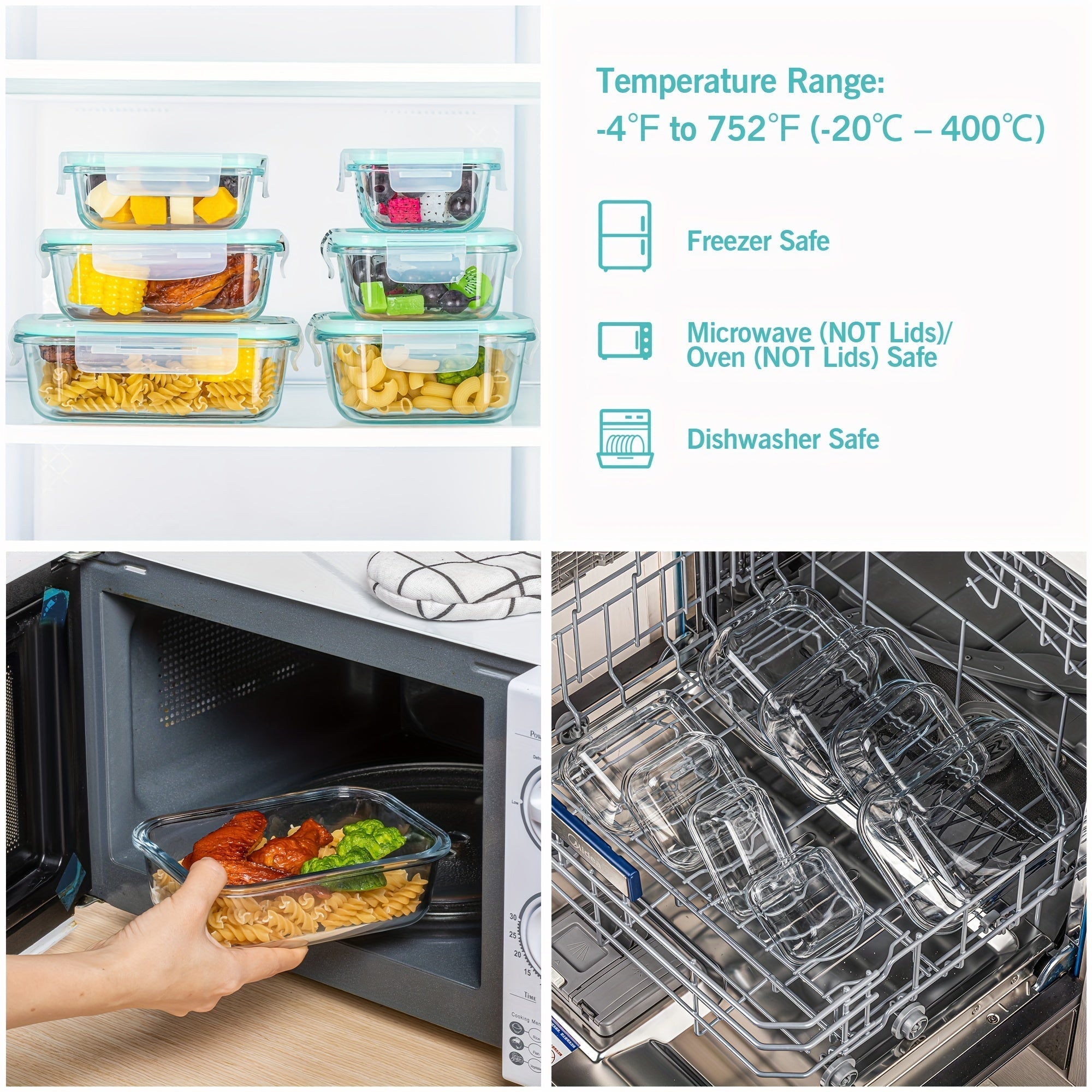 Skanto | 8-Pack Glazen Maaltijdcontainers – Luchtdichte Maaltijd Voorbereiding Bento-dozen met lekvrije, vergrendelbare deksels, magnetron-, oven-, vriezer- en vaatwasmachinebestendig, BPA-vrij