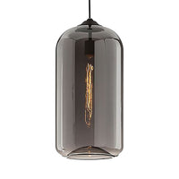 8" Brede Duidelijke/Amber/Rookachtige Glazen Cilindrische Hanglamp Hedendaagse 1 Licht Zwarte Hanglamp Fixture