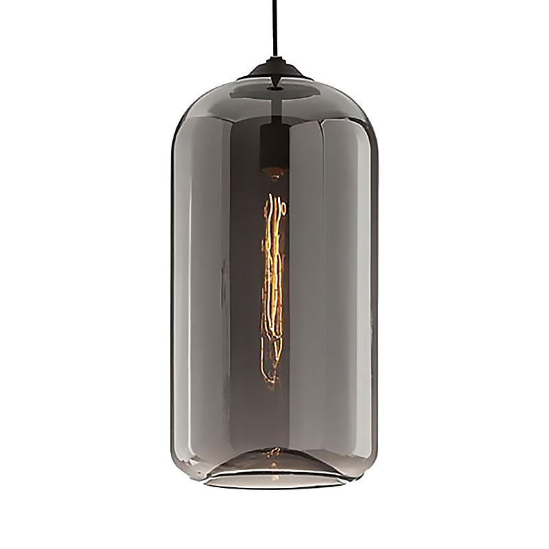 8" Brede Duidelijke/Amber/Rookachtige Glazen Cilindrische Hanglamp Hedendaagse 1 Licht Zwarte Hanglamp Fixture