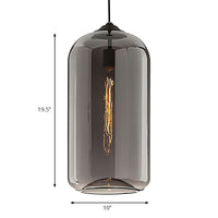 8" Brede Duidelijke/Amber/Rookachtige Glazen Cilindrische Hanglamp Hedendaagse 1 Licht Zwarte Hanglamp Fixture