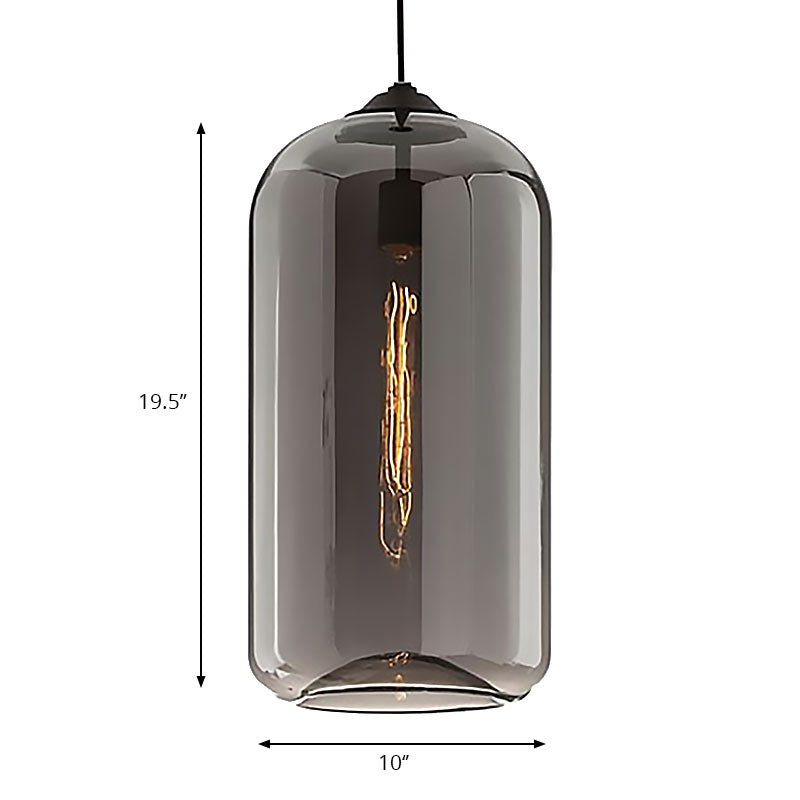 8" Brede Duidelijke/Amber/Rookachtige Glazen Cilindrische Hanglamp Hedendaagse 1 Licht Zwarte Hanglamp Fixture