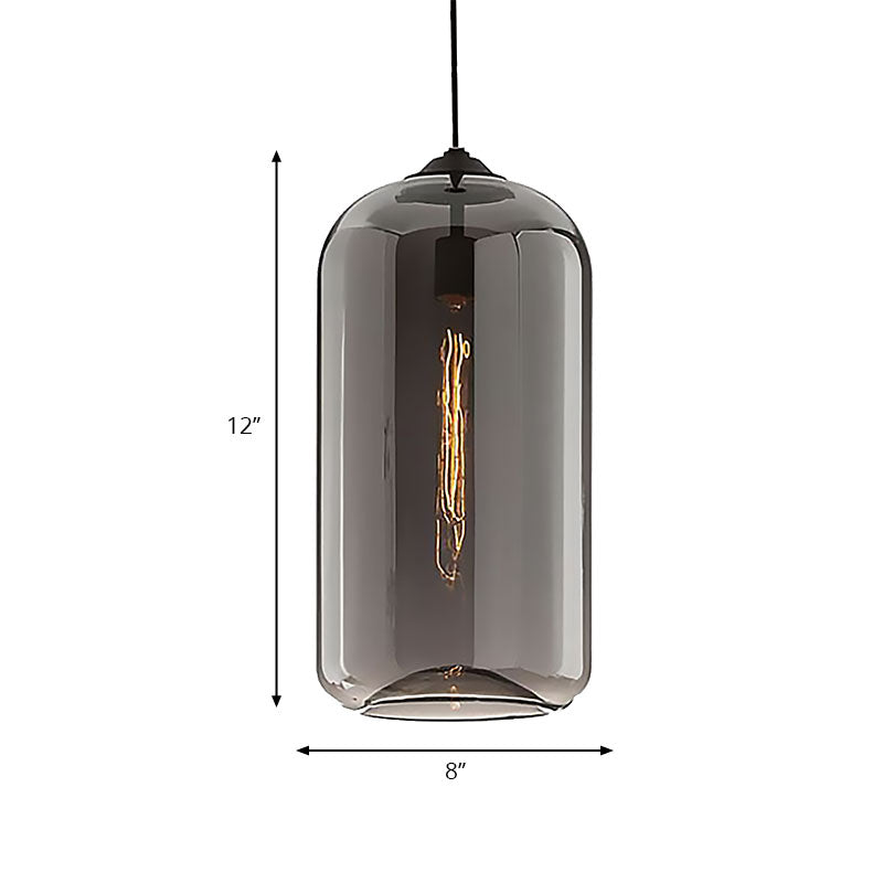 8" Brede Duidelijke/Amber/Rookachtige Glazen Cilindrische Hanglamp Hedendaagse 1 Licht Zwarte Hanglamp Fixture