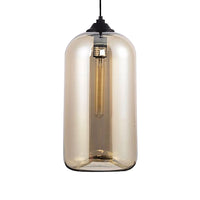 8" Brede Duidelijke/Amber/Rookachtige Glazen Cilindrische Hanglamp Hedendaagse 1 Licht Zwarte Hanglamp Fixture