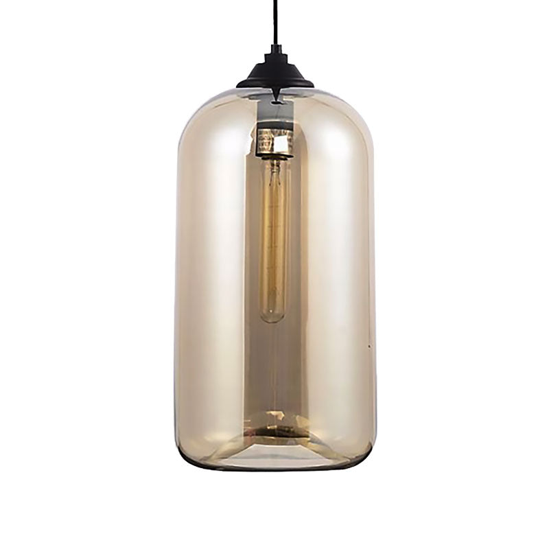 8" Brede Duidelijke/Amber/Rookachtige Glazen Cilindrische Hanglamp Hedendaagse 1 Licht Zwarte Hanglamp Fixture
