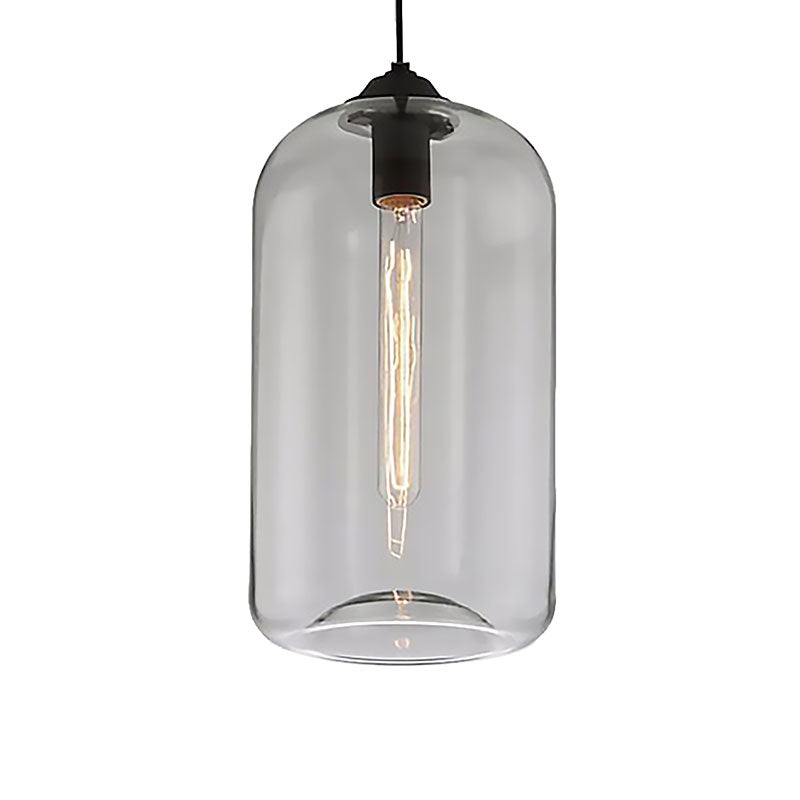 8" Brede Duidelijke/Amber/Rookachtige Glazen Cilindrische Hanglamp Hedendaagse 1 Licht Zwarte Hanglamp Fixture