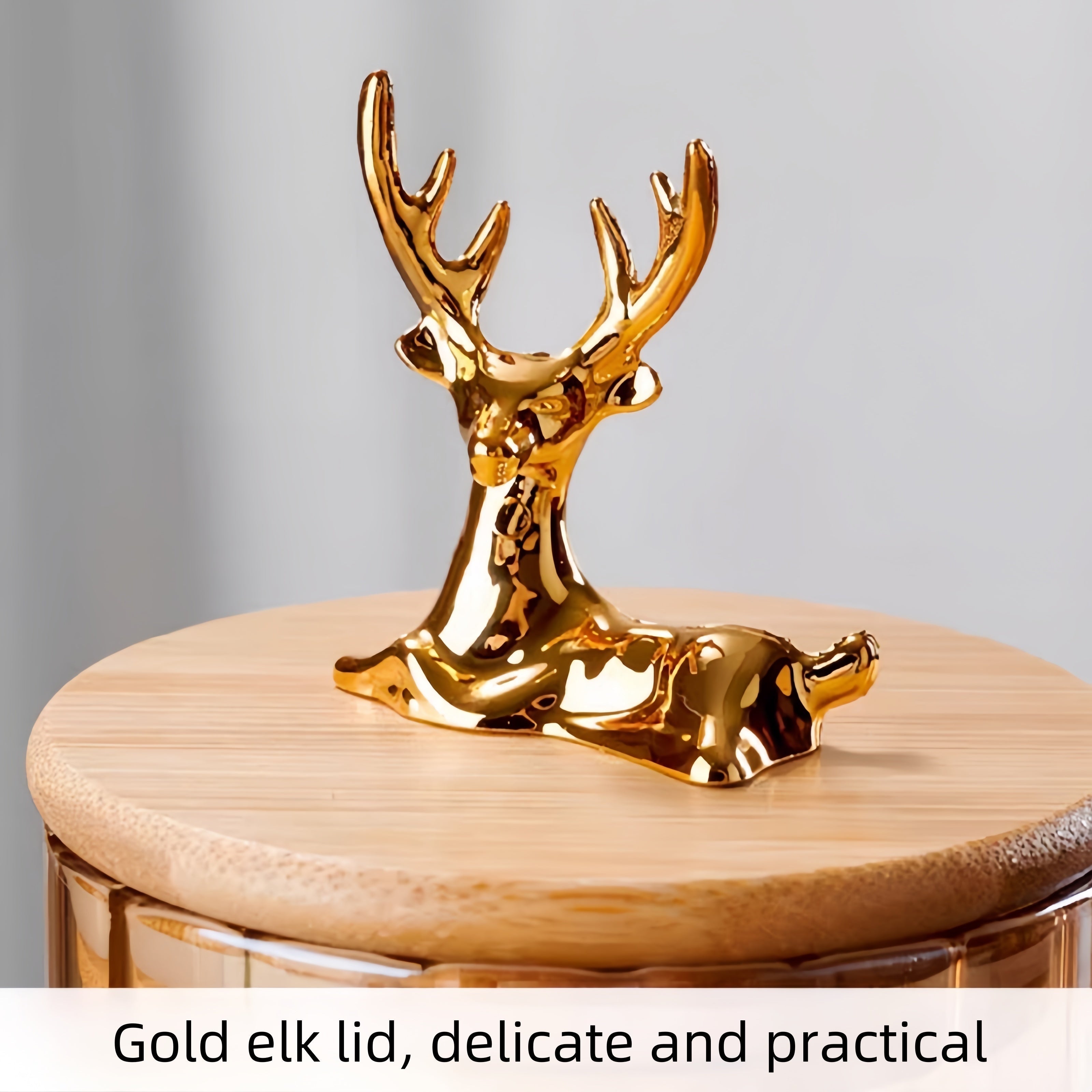 Elowen Stag Amber Afwerking Glazen Potten Set Van Drie Met Gouden Deksel