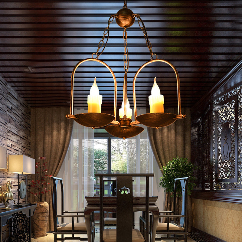 Drie-licht Kaars Kroonluchters Metaal Vintage Plafond Hanglamp in Brons voor Eetkamer
