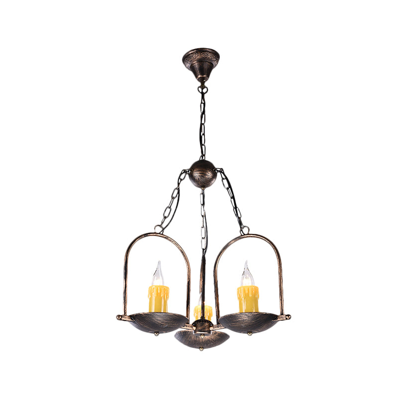 Drie-licht Kaars Kroonluchters Metaal Vintage Plafond Hanglamp in Brons voor Eetkamer