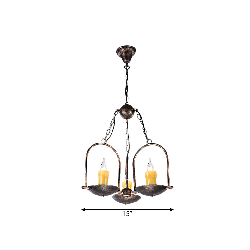 Drie-licht Kaars Kroonluchters Metaal Vintage Plafond Hanglamp in Brons voor Eetkamer