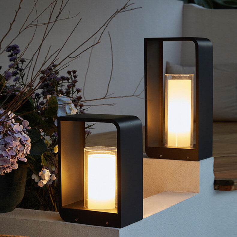 Zwarte Rectangulaire Zonne- Buitenlamp met Frosted Glas