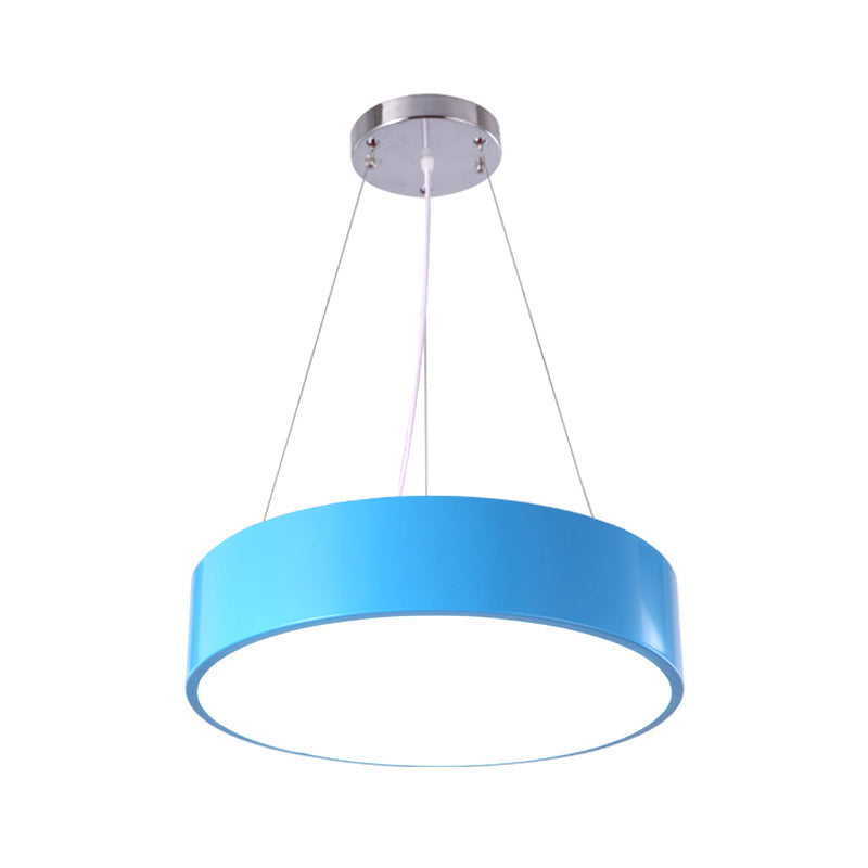 Macaron Trommelvormige Hanglamp Metaal Kinderopvang LED Hanglamp in Rood/Geel/Groen, 16"/19.5" Dia