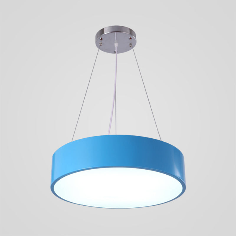 Macaron Trommelvormige Hanglamp Metaal Kinderopvang LED Hanglamp in Rood/Geel/Groen, 16"/19.5" Dia