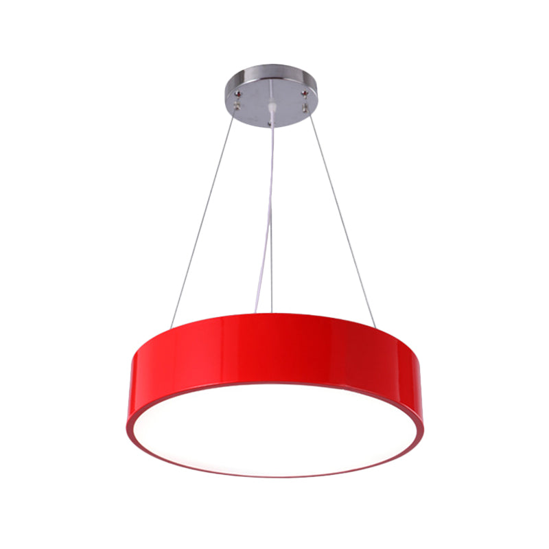Macaron Trommelvormige Hanglamp Metaal Kinderopvang LED Hanglamp in Rood/Geel/Groen, 16"/19.5" Dia