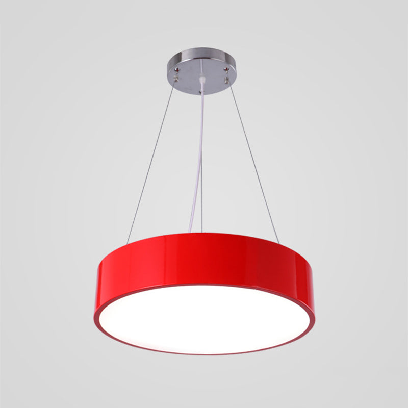 Macaron Trommelvormige Hanglamp Metaal Kinderopvang LED Hanglamp in Rood/Geel/Groen, 16"/19.5" Dia