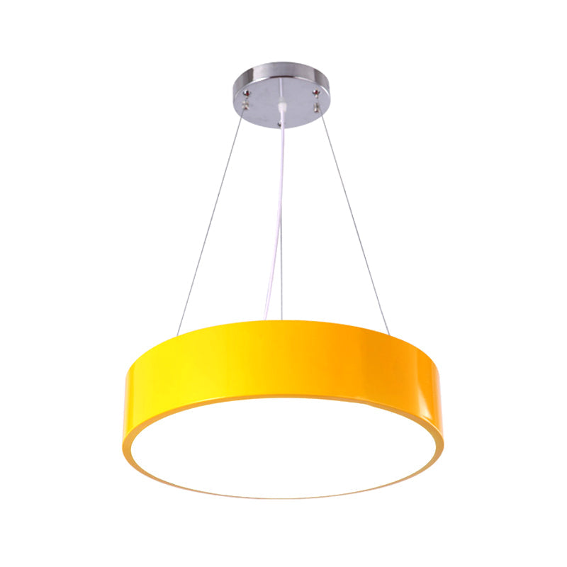 Macaron Trommelvormige Hanglamp Metaal Kinderopvang LED Hanglamp in Rood/Geel/Groen, 16"/19.5" Dia