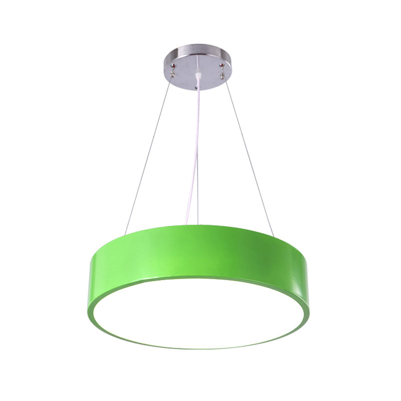 Macaron Trommelvormige Hanglamp Metaal Kinderopvang LED Hanglamp in Rood/Geel/Groen, 16"/19.5" Dia