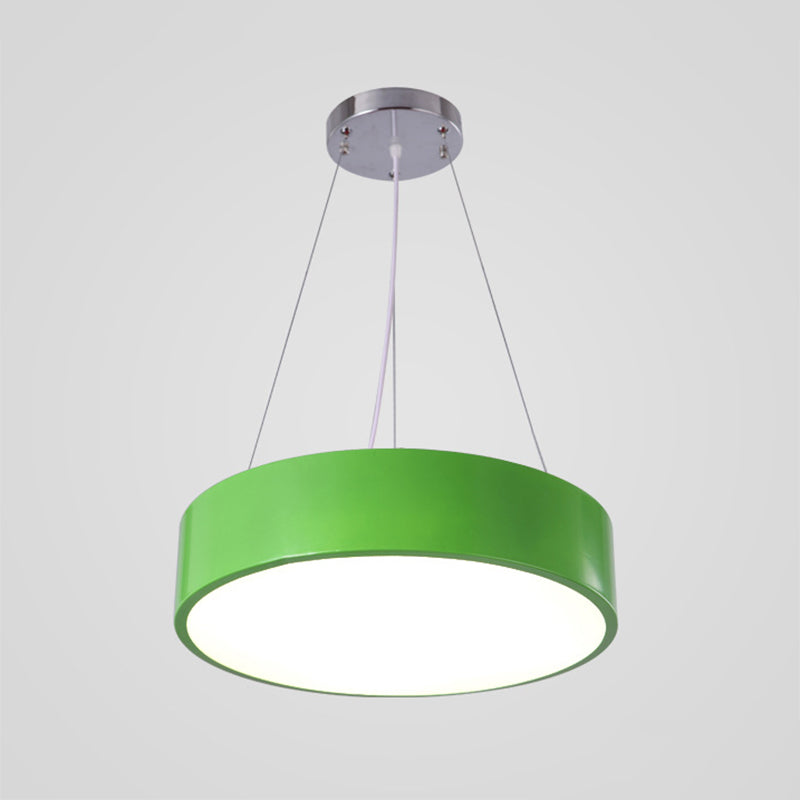 Macaron Trommelvormige Hanglamp Metaal Kinderopvang LED Hanglamp in Rood/Geel/Groen, 16"/19.5" Dia