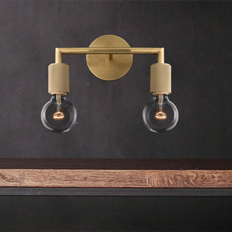 Bare Bulb Metalen Wandverlichting Minimalistisch 1/2-Licht Binnen Sconces Lamp in Zwart/Koper/Chroom met Vierkante Arm