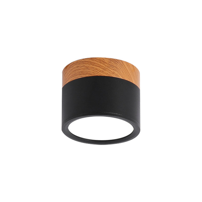 Cilinder Kleine Flush Plafondlamp Macaron Metaal Keuken Bar Flush Mount Verlichting in Geel/Blauw/Zwart en Hout