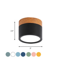 Cilinder Kleine Flush Plafondlamp Macaron Metaal Keuken Bar Flush Mount Verlichting in Geel/Blauw/Zwart en Hout