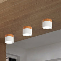 Cilinder Kleine Flush Plafondlamp Macaron Metaal Keuken Bar Flush Mount Verlichting in Geel/Blauw/Zwart en Hout