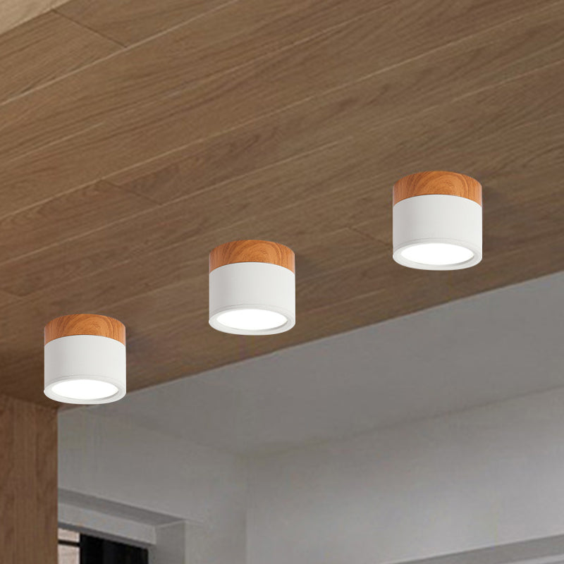Cilinder Kleine Flush Plafondlamp Macaron Metaal Keuken Bar Flush Mount Verlichting in Geel/Blauw/Zwart en Hout