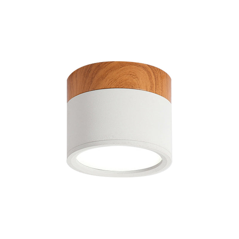 Cilinder Kleine Flush Plafondlamp Macaron Metaal Keuken Bar Flush Mount Verlichting in Geel/Blauw/Zwart en Hout