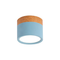 Cilinder Kleine Flush Plafondlamp Macaron Metaal Keuken Bar Flush Mount Verlichting in Geel/Blauw/Zwart en Hout
