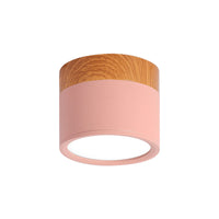 Cilinder Kleine Flush Plafondlamp Macaron Metaal Keuken Bar Flush Mount Verlichting in Geel/Blauw/Zwart en Hout