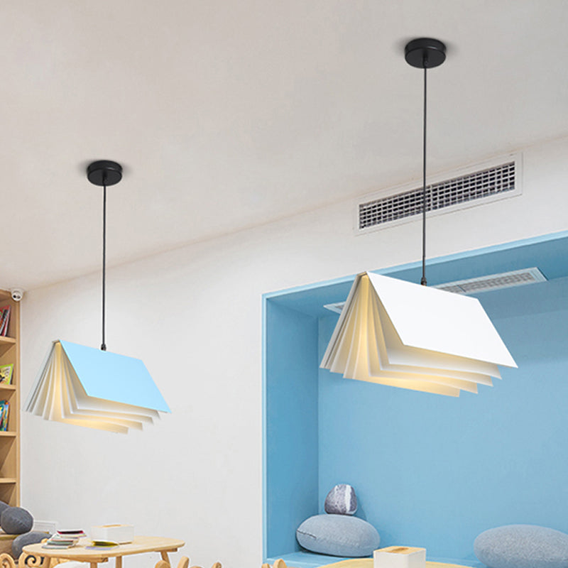 Boekvormige Café Hanglamp Metaal Enkelvoudige Lamp Macaron Plafond Hanglicht in Blauw/Roze/Zwart