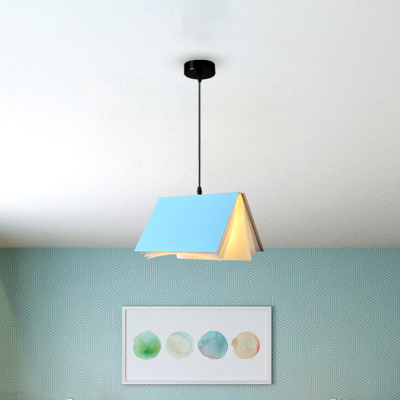 Boekvormige Café Hanglamp Metaal Enkelvoudige Lamp Macaron Plafond Hanglicht in Blauw/Roze/Zwart