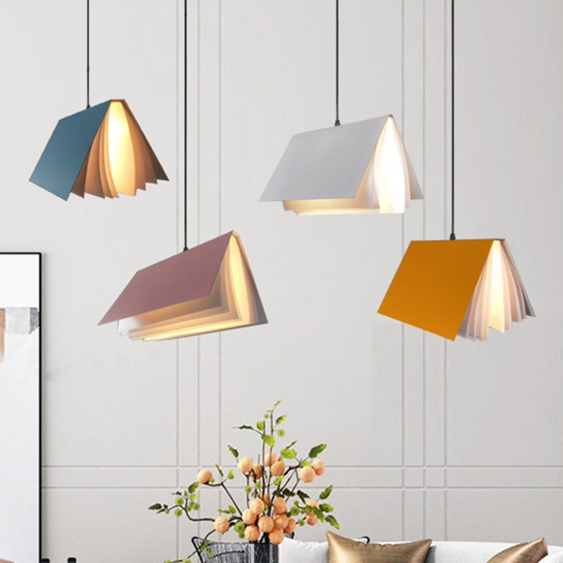 Boekvormige Café Hanglamp Metaal Enkelvoudige Lamp Macaron Plafond Hanglicht in Blauw/Roze/Zwart