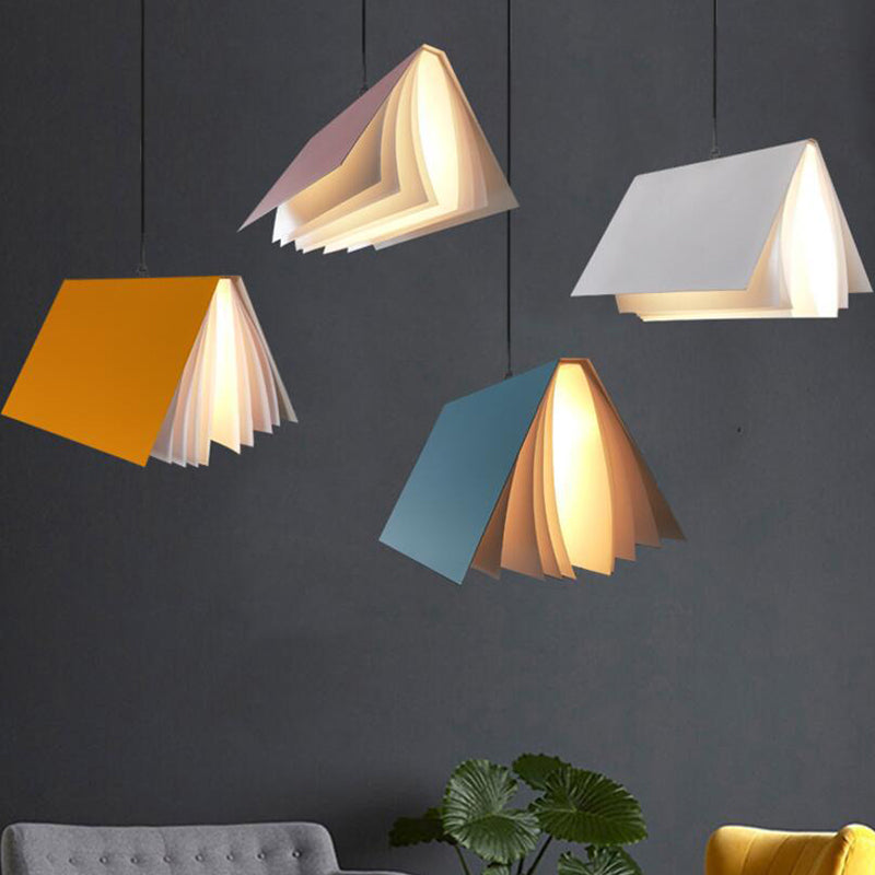 Boekvormige Café Hanglamp Metaal Enkelvoudige Lamp Macaron Plafond Hanglicht in Blauw/Roze/Zwart