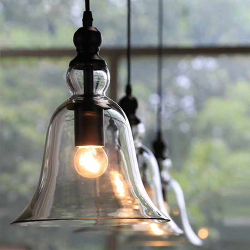 Zwarte Enkele Plafond Pendel Lamp Rustieke Bel Helder Glas Hanglamp