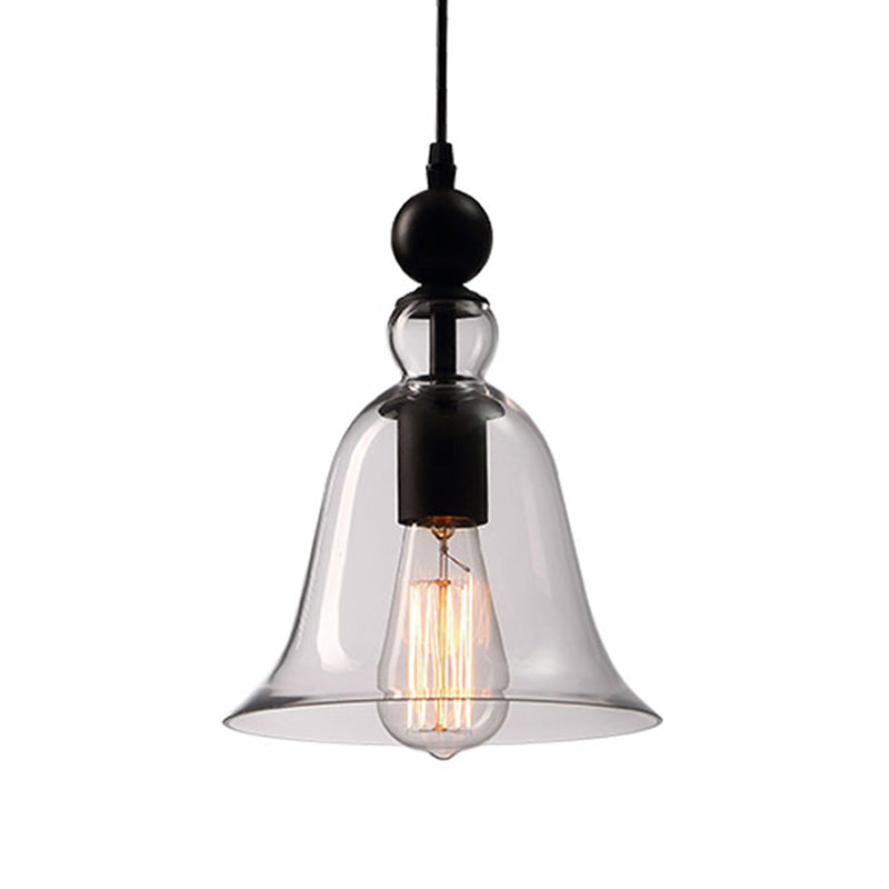 Zwarte Enkele Plafond Pendel Lamp Rustieke Bel Helder Glas Hanglamp